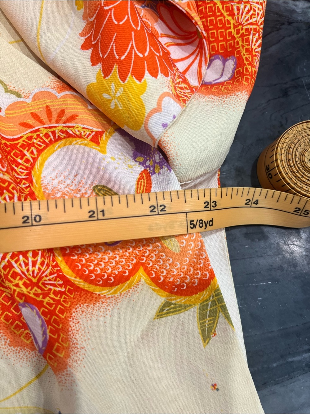 Vintage Handmade Japanese Kimono Kaftan Caftan Zip Lined Floral Orange XLarge - Picture 7 of 10